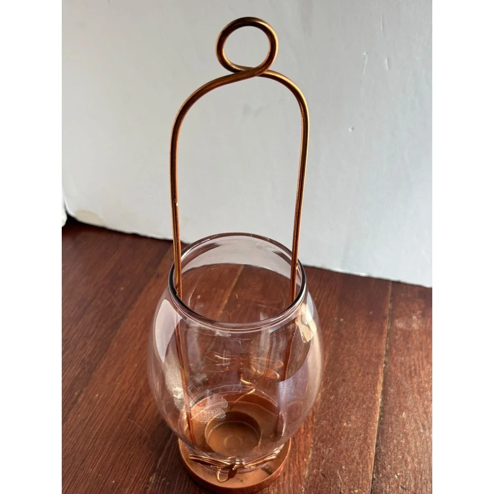 Copper Dragonfly Tea Light Candle Holder with Glass‎ Hurricane Shade Lantern 12